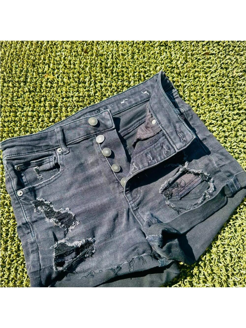 American Eagle Black Distressed Jean Shorts